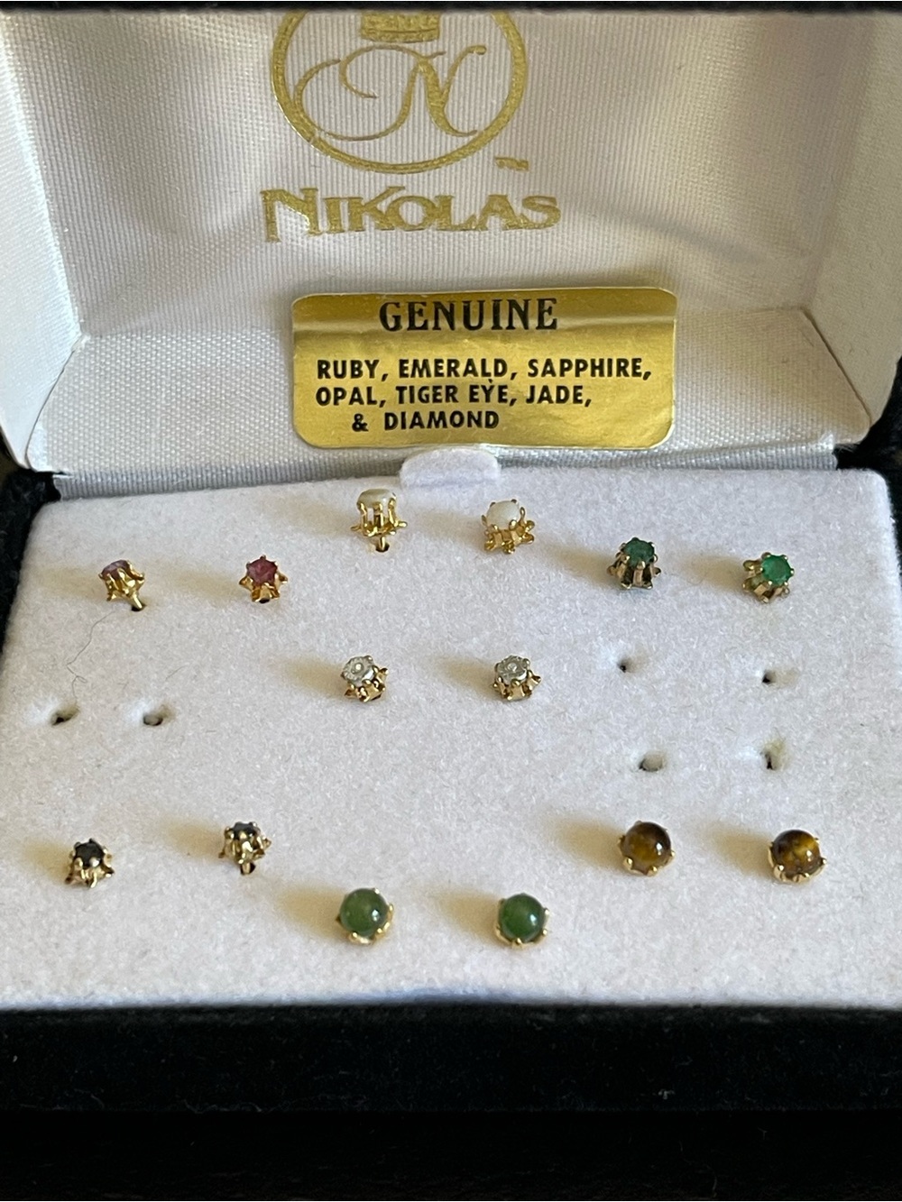 Vintage Nikolas Genuine Multi-Gemstone Stud Earring Set in Gold tone.
